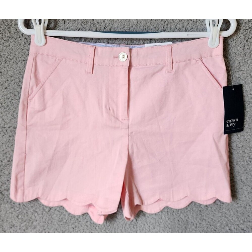 NEW Crown & Ivy Kids‎ Scalloped Edge Hem Adjustable Waist Shorts Stretch Pink 16